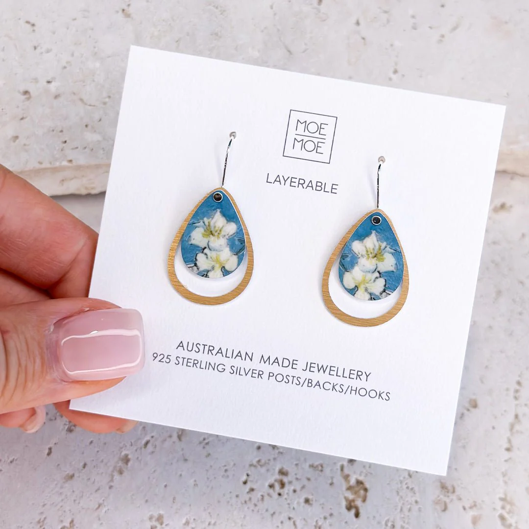 VAN GOGH ALMOND BLOSSOMS LAYERED ICONIC DROP EARRINGS