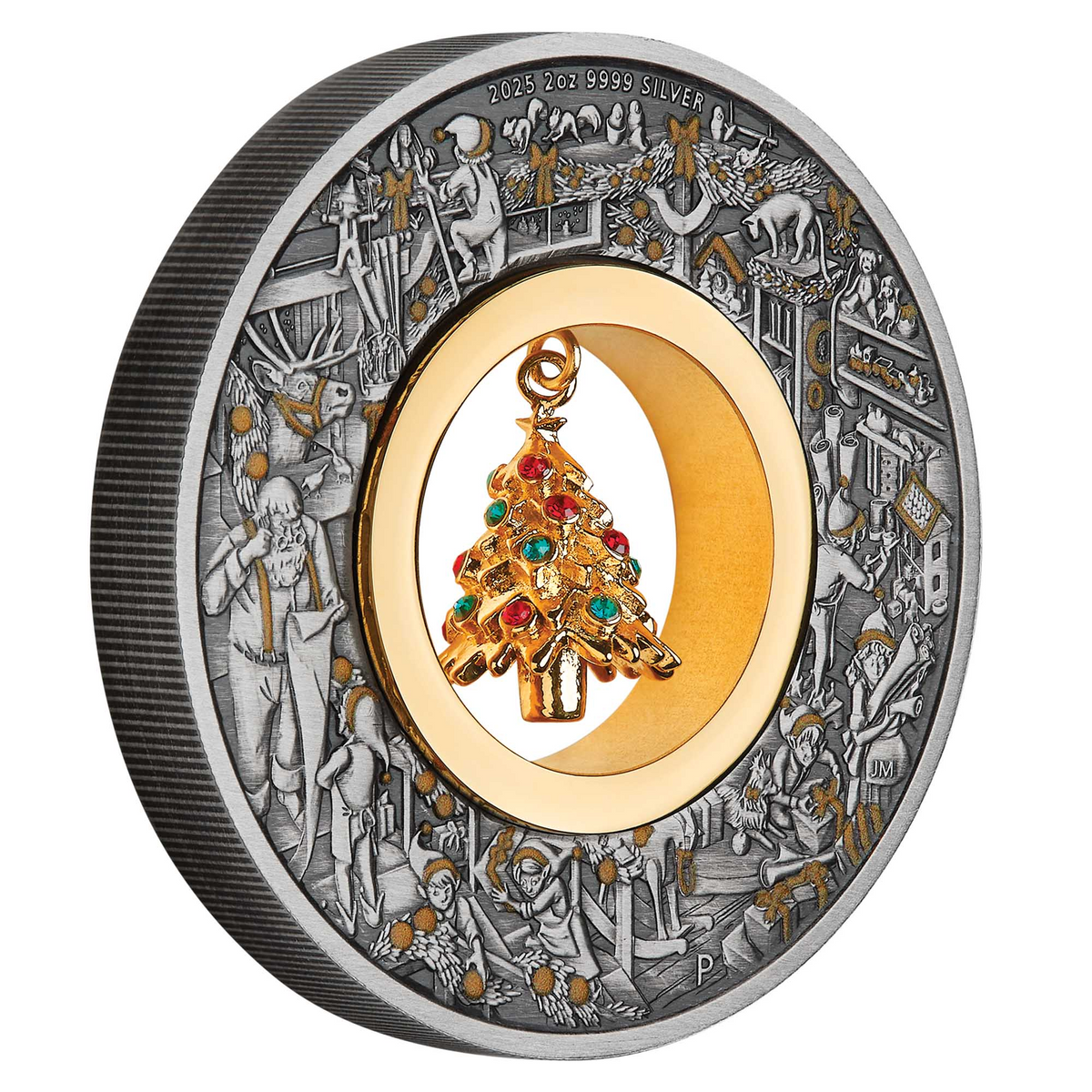 2025 2OZ SILVER ANTIQUED COLOURED COIN | SANTA'S WORKSHOP