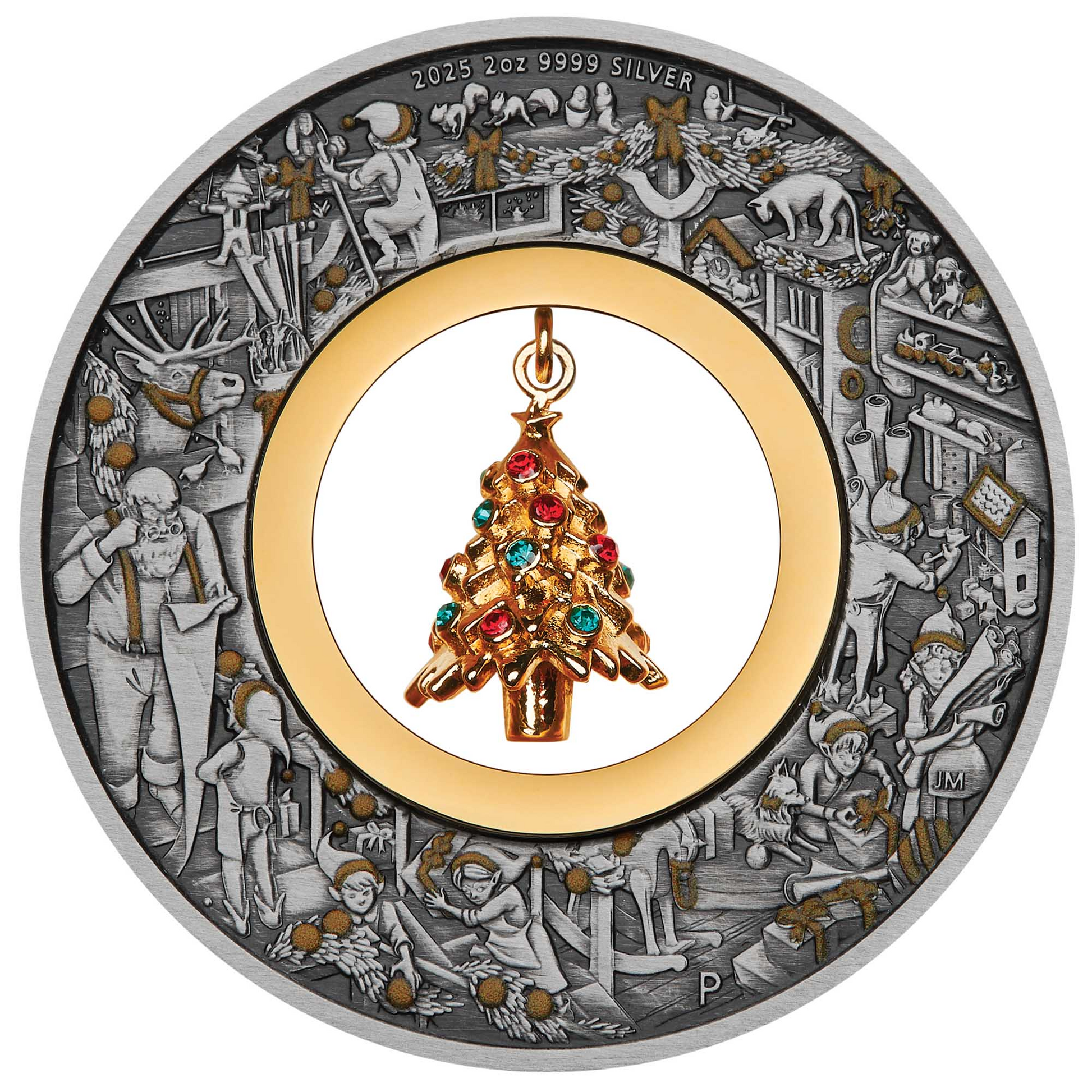 2025 2OZ SILVER ANTIQUED COLOURED COIN | SANTA'S WORKSHOP