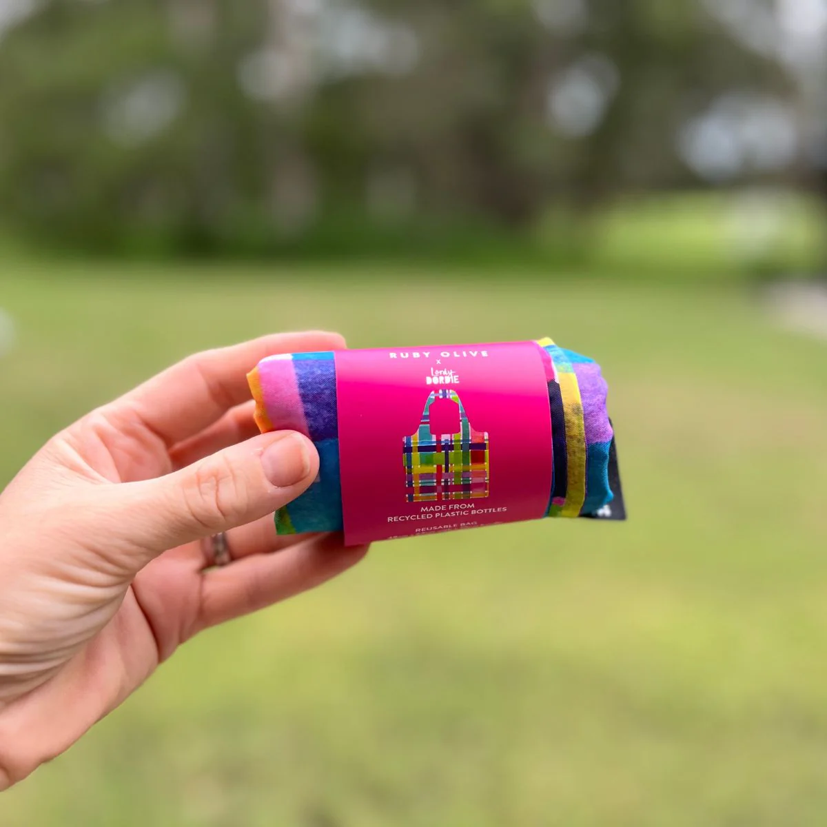 RUBY OLIVE - REUSABLE SHOPPING BAG | LORDY DORDIE RAINBOW GINGHAM