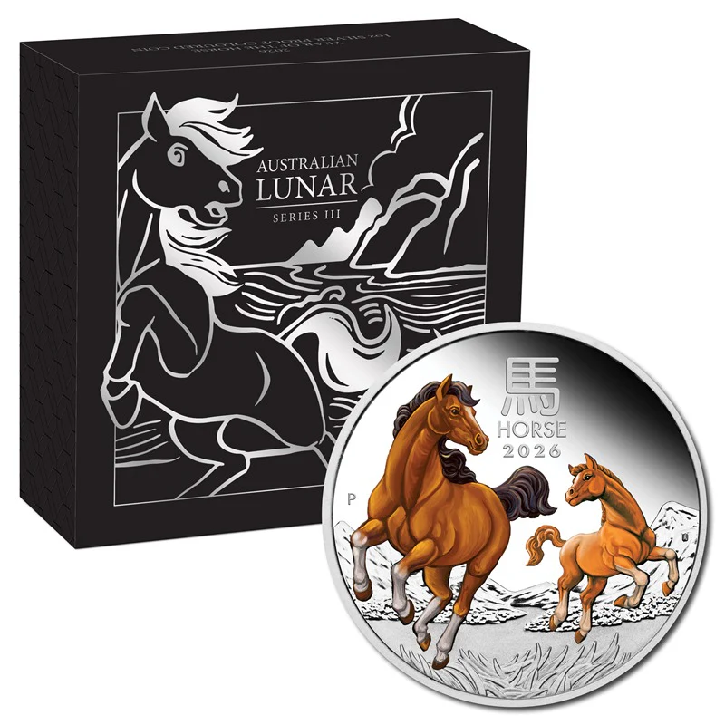 2026 YEAR OF THE HORSE 1OZ SILVER PROOF COLOURED COIN