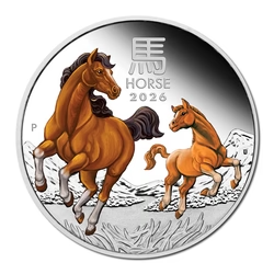 2026 YEAR OF THE HORSE 1OZ SILVER PROOF COLOURED COIN