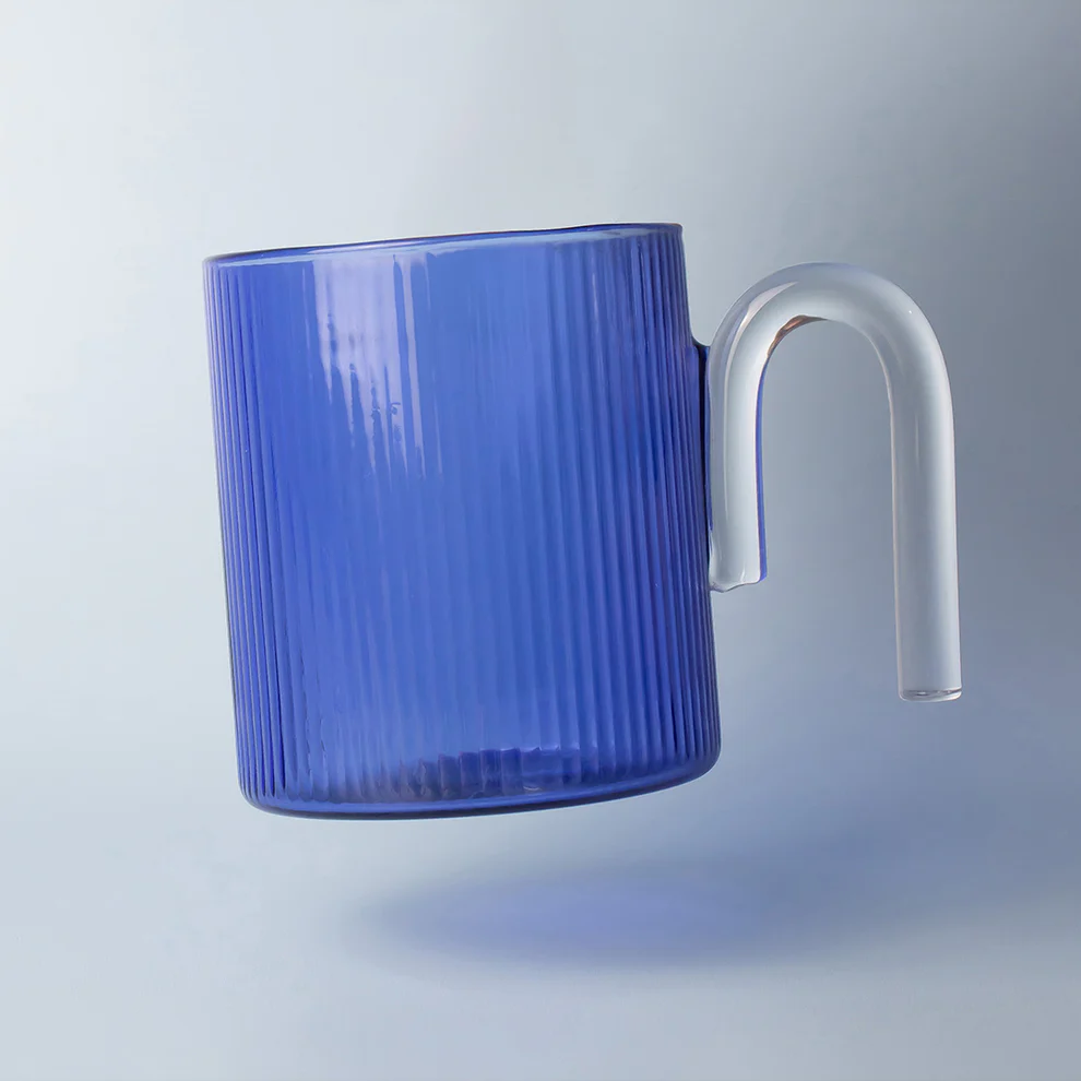 SAGE & COOPER ARCHER RIBBED GLASS CUP - OCEAN BLUE 