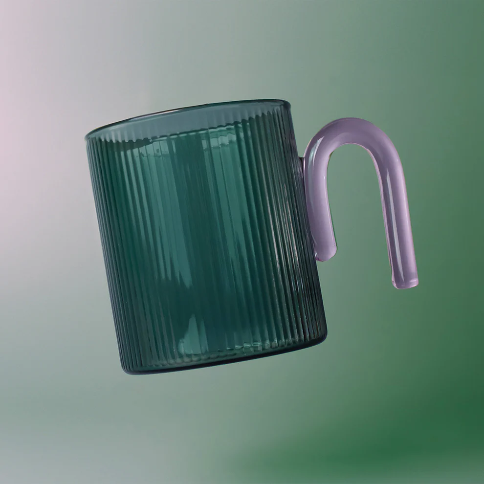 SAGE & COOPER ARCHER RIBBED GLASS CUP- BOTTLE GREEN/LIGHT PINK 