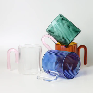 SAGE & COOPER ARCHER RIBBED GLASS CUP- BOTTLE GREEN/LIGHT PINK 