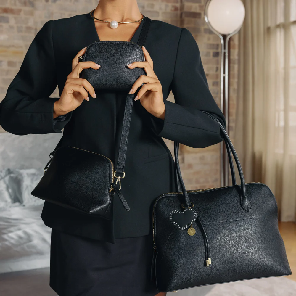 BLACK CAVIAR | FRANCESCA BLACK 3 PIECE HANDBAG