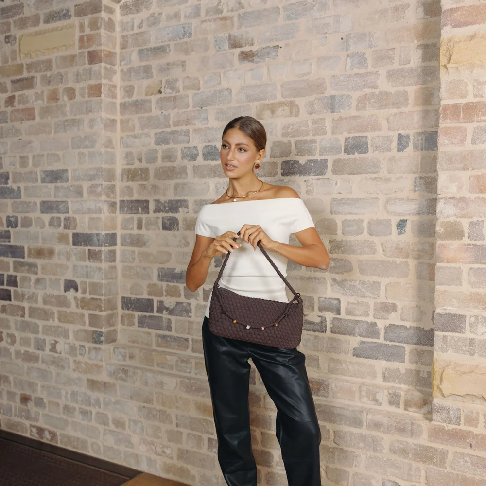 BLACK CAVIAR | NOLITA CHOCOLATE 2 PIECE EASTWEST HAND WOVEN SUEDETTE HANDBAG