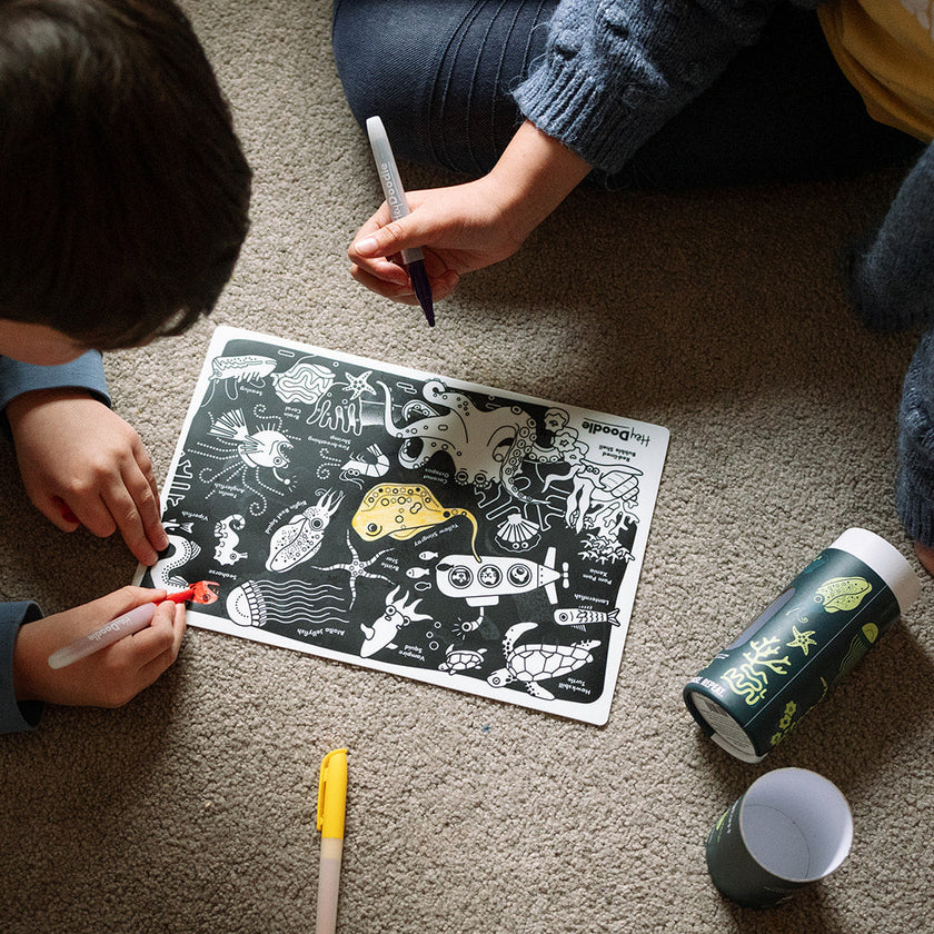 HEY DOODLE - MINI COLOURING AND DOODLE MAT | GLOW IN THE DEEP