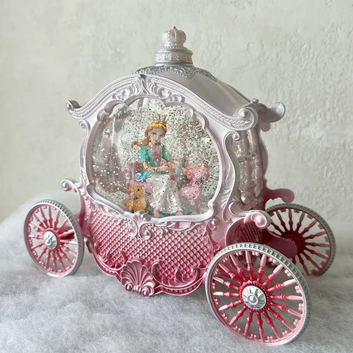 SNOWING PINK CARRIAGE WITH PRINCESS