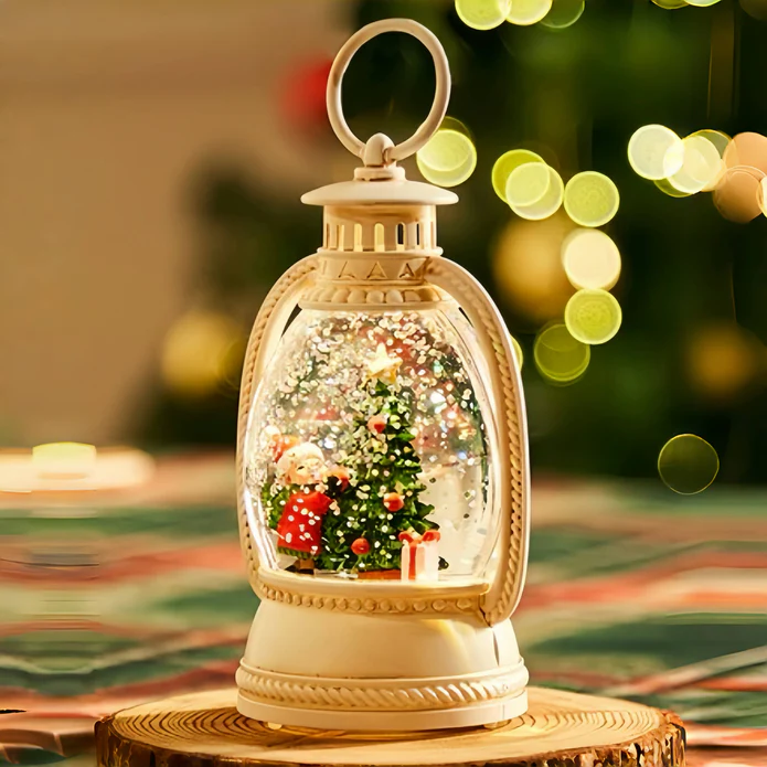 SNOWING MINI OIL LANTERN WITH XMAS TREE