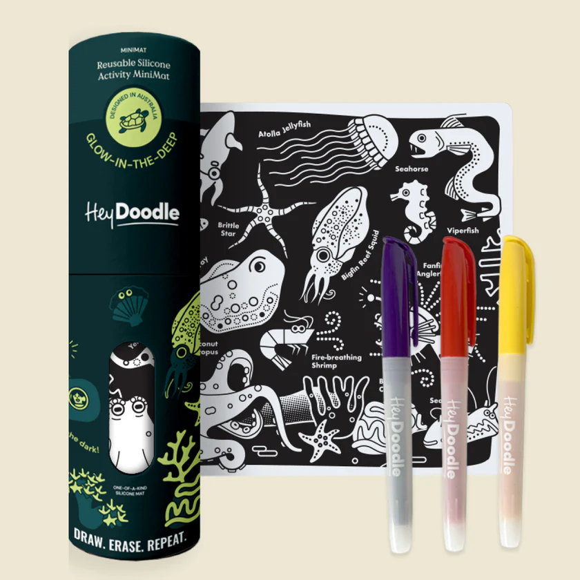 HEY DOODLE - MINI COLOURING AND DOODLE MAT | GLOW IN THE DEEP