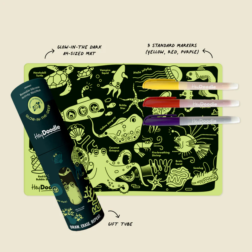 HEY DOODLE - MINI COLOURING AND DOODLE MAT | GLOW IN THE DEEP