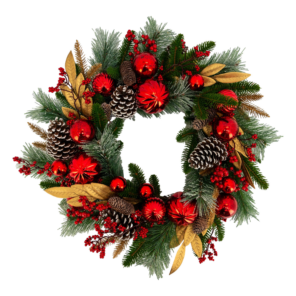 RED BAUBLE GOLD WREATH