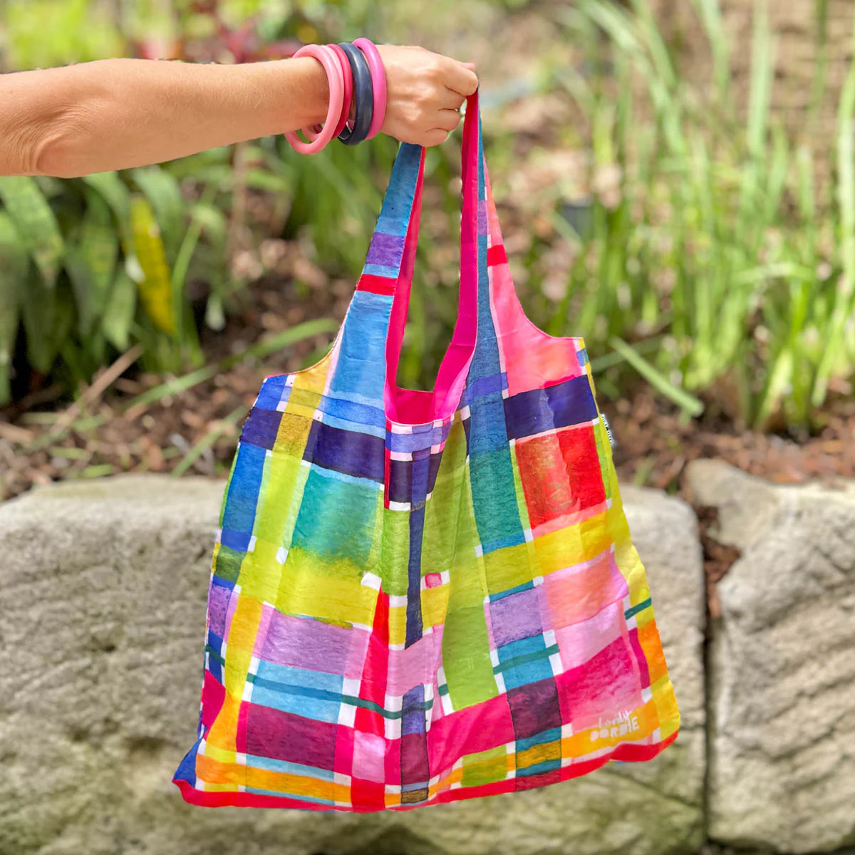 LORDY DORDIE RAINBOW GINGHAM REUSABLE SHOPPER BAG