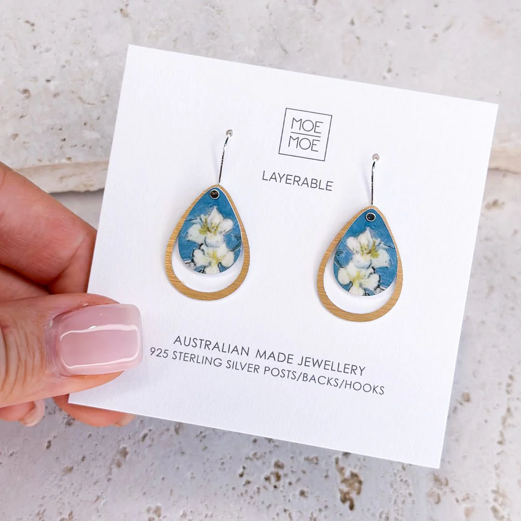 VAN GOGH ALMOND BLOSSOMS LAYERED ICONIC DROP EARRINGS