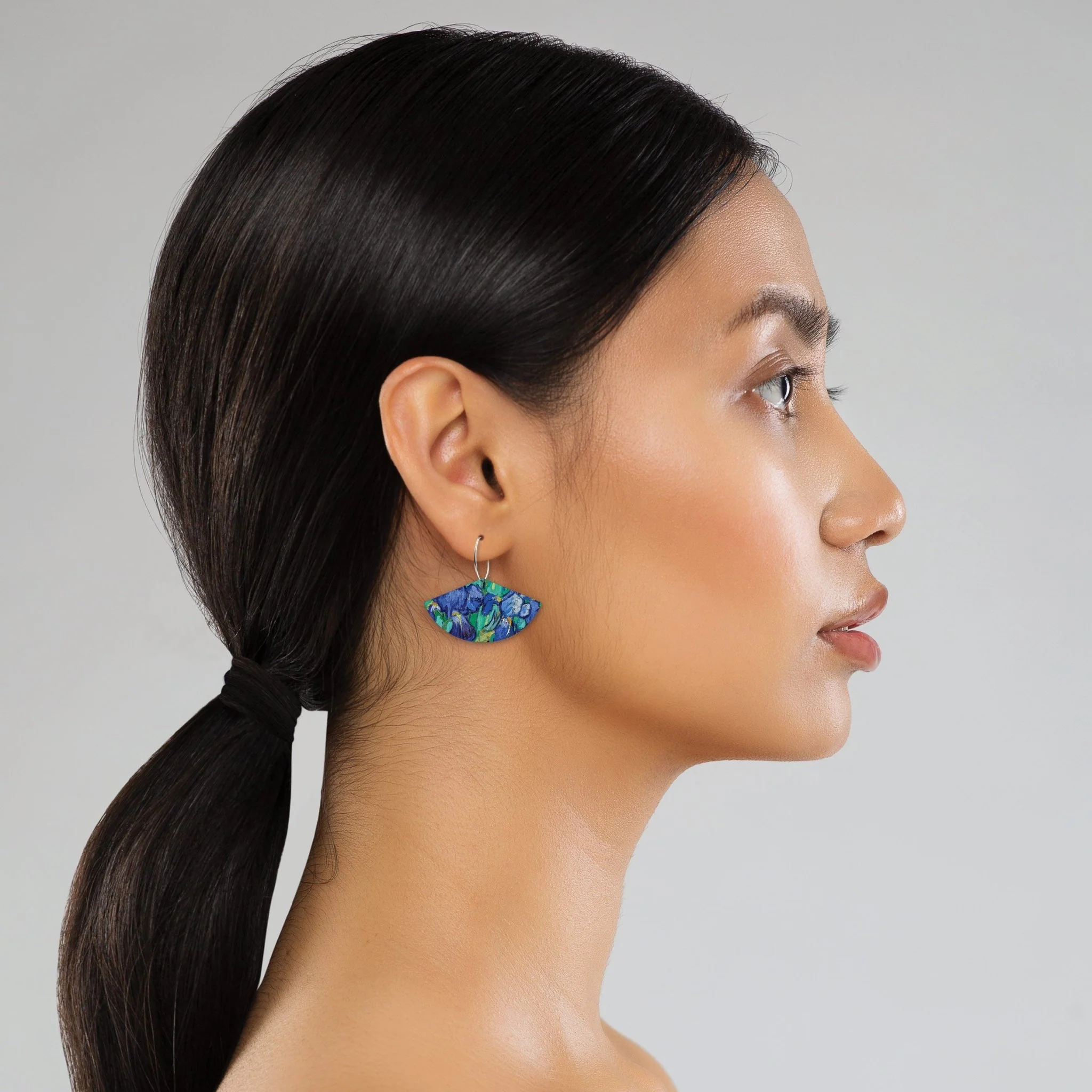 VAN GOGH IRISES LAYERED FAN HOOP EARRINGS