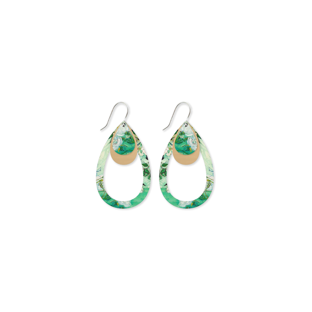 VAN GOGH ROSES LAYERED OUTLINE TEAR DROP EARRINGS