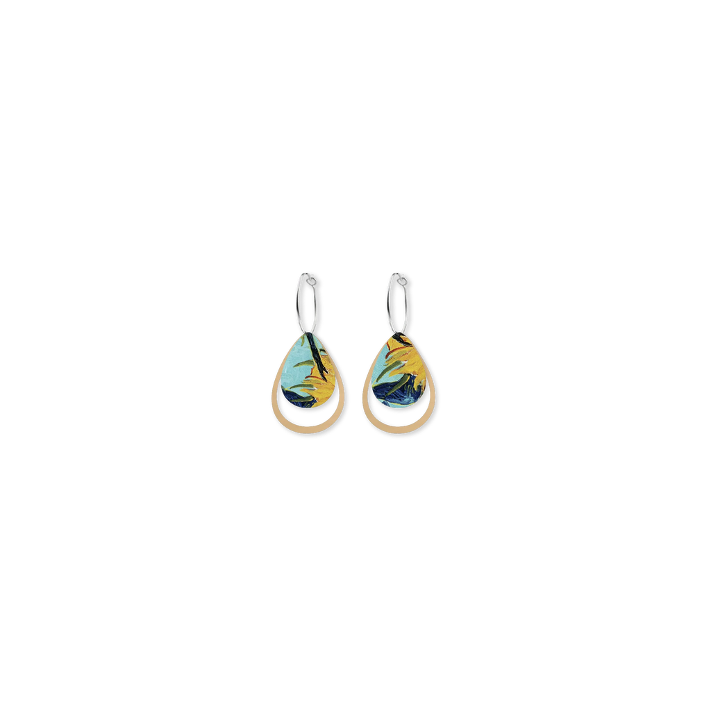 VAN GOGH SUNFLOWERS LAYERED ICONIC OUTLINE HOOP EARRINGS