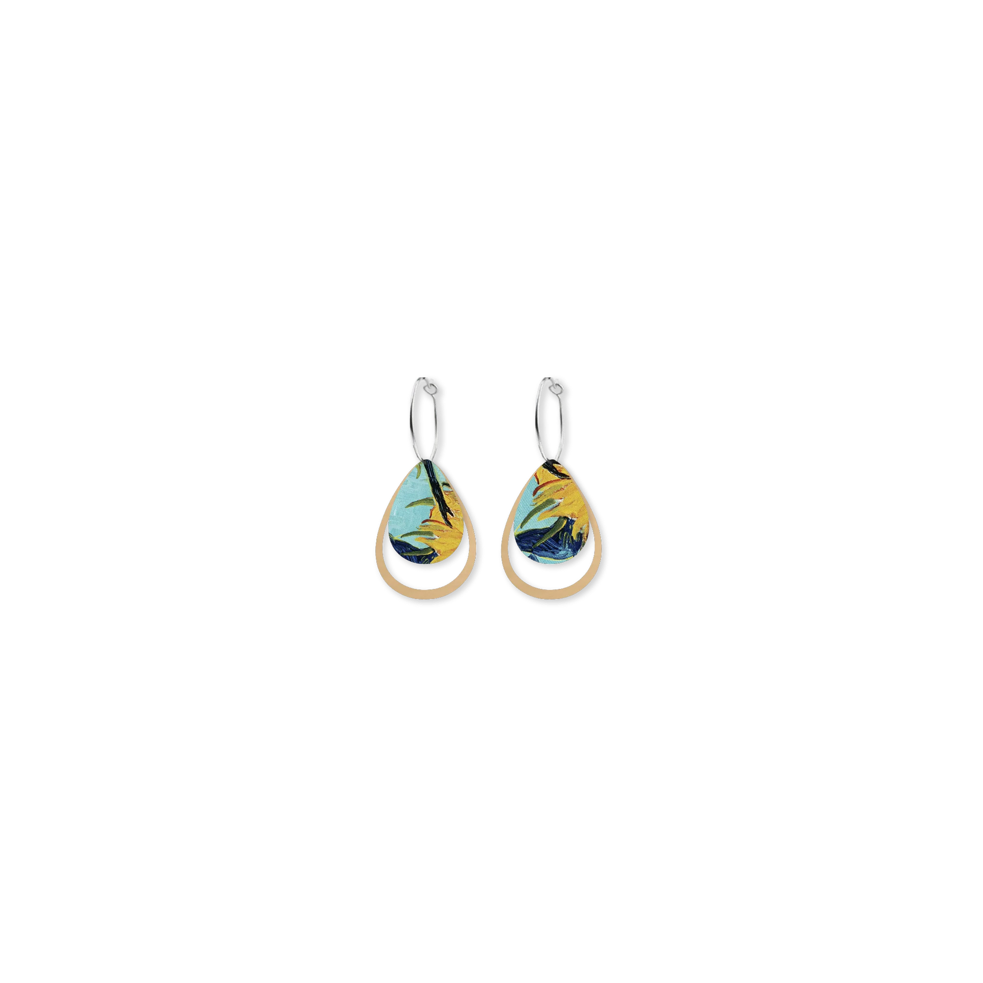 VAN GOGH SUNFLOWERS LAYERED ICONIC OUTLINE HOOP EARRINGS
