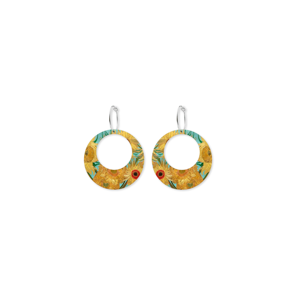 VAN GOGH SUNFLOWERS RETRO HOOP EARRINGS
